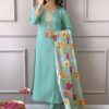 Floral Yoke Design Round Neck Sequinned Straight Kurta with Trousers & With Dupatta - Image 7