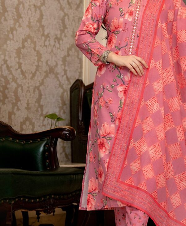 Floral Printed Mirror Work Straight Kurta With Trousers & Dupatta - Image 6