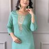 Floral Yoke Design Round Neck Sequinned Straight Kurta with Trousers & With Dupatta - Image 3