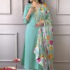 Floral Yoke Design Round Neck Sequinned Straight Kurta with Trousers & With Dupatta - Image 2